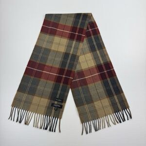 Linea Uomo Men’s Plaid Scarf Brown Tan Red Fringe Classic 100% Acrylic
